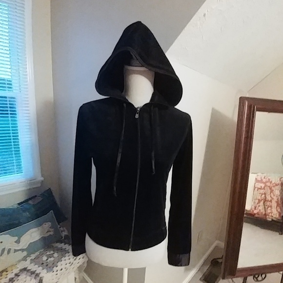NWOT BCBG Max Azria Black Velour & Satin Hoodie - Picture 2 of 7
